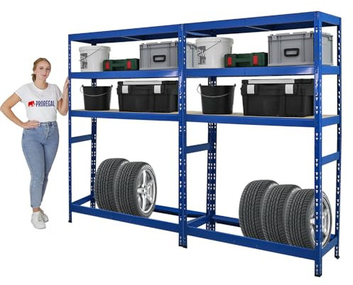 PROREGAL Mega Deal | 2X Reifenregal Tiger | HxBxT 180x120x40 cm | bis zu 6 Reifen auf 1 Ebene | mit 3 Fachboden | Blau | Reifenständer Garagenregal