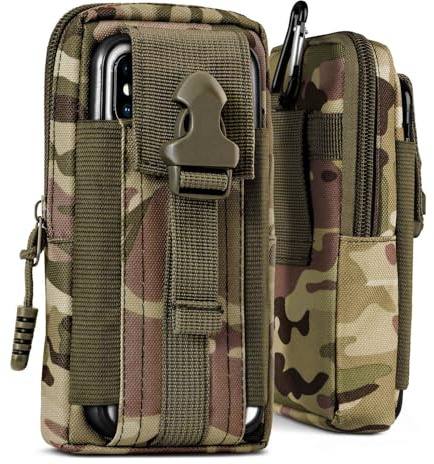 ONEFLOW Survival Case für Motorola Moto G85 5G Handy Gürteltasche aus Nylon mit Karabiner, Taktische EDC Tasche mit Gürtel Halterung, Etui Handyhülle Outdoor Handytasche, Camo Grün