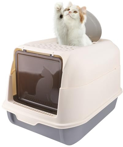 MUL-BOUTIQUE Geschlossene Katzentoilette mit Schubladenplatte und Schaufel, für große Katzen und Kätzchen (3-grau, 36 x 51 x 34 cm)