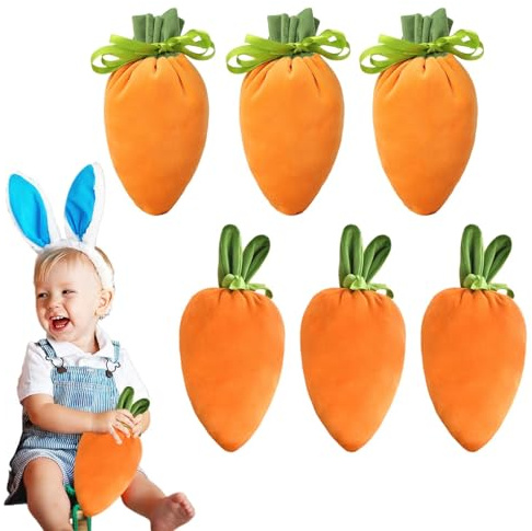 Sacchetti Pasquale Carota, 6 Pezzi Borsa di Pasqua in Velluto, Graziose decorazioni pasquali - Borse porta cioccolatini in forma di carota, Sacchetti pasquali per dolciumi – Eleganti soluzioni