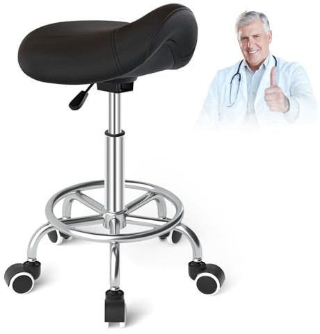 YEEZEE Sitzhocker für Pferde, ergonomischer Hocker mit Rollen, höhenverstellbar von 46 bis 59 cm, Hocker mit gepolsterten Kissen für Zahnarzt, Schwarz