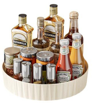 Ollimy Drehteller Kühlschrank Organizer Lazy Susan, 360° Drehbarer Küchen Organizer, KüHlschrank Drehteller Gewürzhalter für Gewürz Speisekammer Schrank Badezimmer Kommode (21cm Milchweiß)