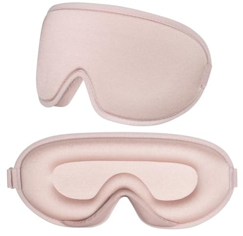 Tuocal Schlafmaske für Seitenschläfer, 3D Ausschnitt Schlafmaske für Herren und Frauen, 100% Lichtblockierende Schlafbrille Bequem Weiche Schlaf Augenmaske mit Verstellbarem Stirnband für Reisen, Rosa