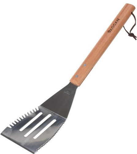 ABRUS® BBQ Spatula 3 in1 Grill Tool Stainless Steel with Wooden Handle Multi-Function Design - for Perfectly Flipped Burgers Steaks and More | Heavy Duty Non-Slip Handle Easy to Clean