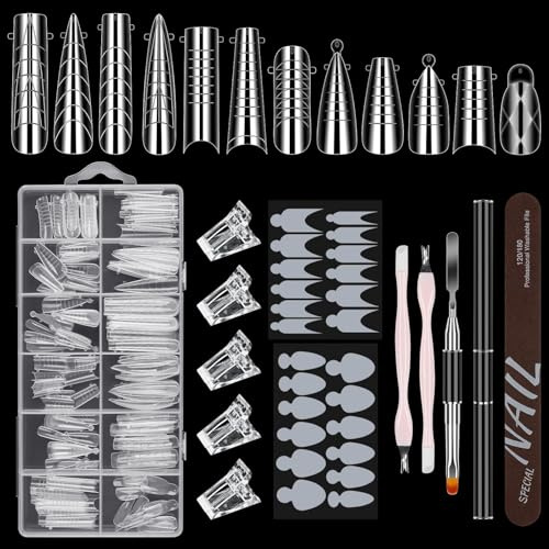 144Pcs Nail Dual Forms Set, Full Cover Nail Tips-Nail Clips/Brush/Files..