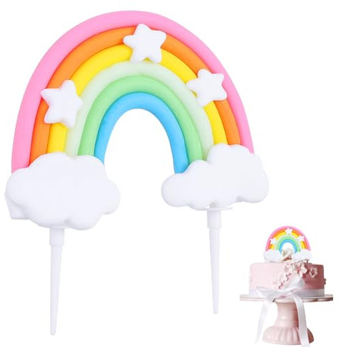 Classicseali Pastel Rainbow Cake Topper,Rainbow Cake Decorations,Soft Pottery Rainbows Cakes Toppers for Birthday Party,Wedding,Reusable Happy Birthday Cakes Toppers Party Decorations Supplies