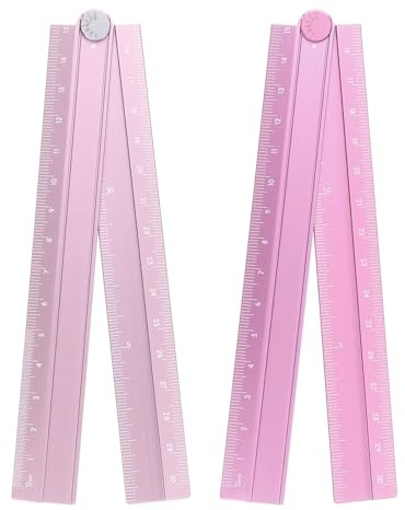 sourcing map 2pcs Folding Straight Ruler 30cm Metric Aluminum Alloy Protractor Foldable Angle Ruler Geometric Measure Tool with Angle Line for Architect Artist Office, Pink/Light Pink
