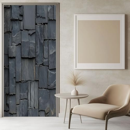 Adesivi per Porte 3D per porte interne Parete in ardesia grigio scuro 90x210 cm Grigio scuro Autoadesivo Poster murale Decalcomanie Rimovibile Soggiorno Cucina Camera da letto Decorazione Parete