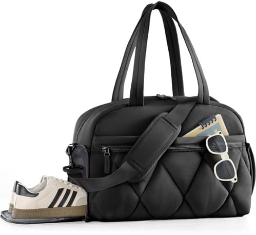 Lekespring Sporttasche für Damen, Handgepäck, Schuhfach für Weekender | Übernachtungen, Sport, Krankenhaus, Persönliche Gegenstände, Wasserabweisend, mit Nassfach, Schwarz, 50×22×35 cm, 37L