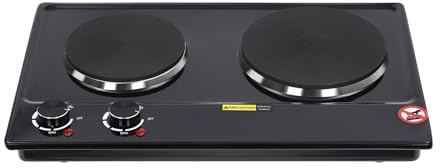 Piastra elettrica per cottura, Doppio elettrofornello 2500W, Potenza di riscaldamento regolabile su 6 livelli, Ghisa, Riscaldamento a infrarossi, Riscaldamento rapido, Compatta e portatile 50×31,7cm