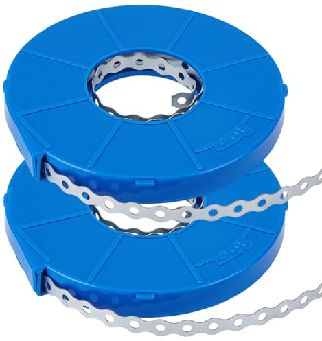 BENECREAT 20M/21.9Yard Heavy Duty Metal Strapping Perforated 2 Roll 2mm/0.5Inch Wide Tool-Free Shear Hanger Tape for Car Fuel Lines Plumbing Fixings and Mechanical Fastening Projects, Platinum