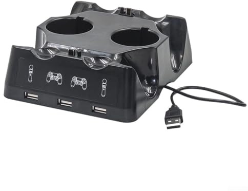 URPIZY Für PS4 MOVE 4-in-1 Ladestation Für PS4 VR Controller Schnellladung Mit Status-LEDs Zum Gleichzeitigen Aufladen Von 2 Für PS4 Und 2 PS Move Controllern