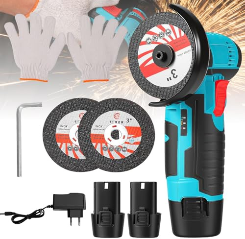 Meuleuse d'Angle Sans Fil, 550w Mini Meuleuse D'Angle Sans Fil, 12V Professional Disqueuse Sans Fil avec 2 batteries 1200mAh,Meuleuse d'angle pour Meuler et Polir, Couper (2 batteries)