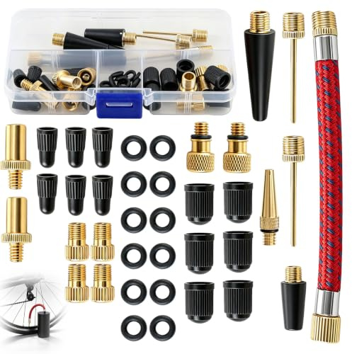 loxeu 38 Pièces Embout Pompe Vélo Adaptateur Valve Presta vers Schrader DV | SV AV Kit de Gonflage Universel avec Aiguille Ballon et Boîte de Rangement pour Compresseur et Voiture Pompes à Vélo