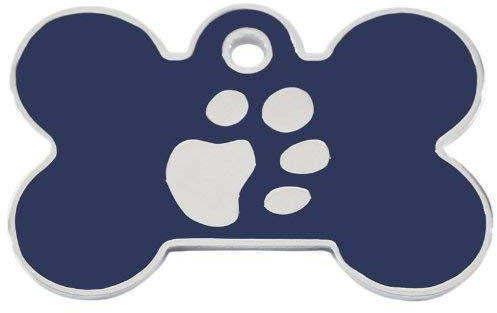 Placa Grande en Forma de Hueso con Diseño Impreso de Pata Plateada. Grabada con Nombre de Perro / Mascota. Por favor envíenos un mensaje con los detalles del grabado cuando compre