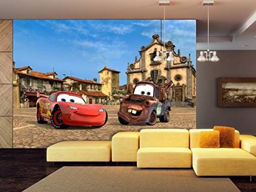 AG Design FTDXXL 0257 Disney Cars 2, Papier Fototapete Kinderzimmer- 360x255 cm - 4 teile, Papier, multicolor, 0,1 x 360 x 255 cm