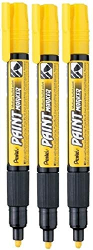 Pentel Yellow Permanent Paint Marker Pen - 4mm Bullet Nib Tip - Cellulose Based Opaque Pigment Ink MMP20-GO (Pack Of 3)