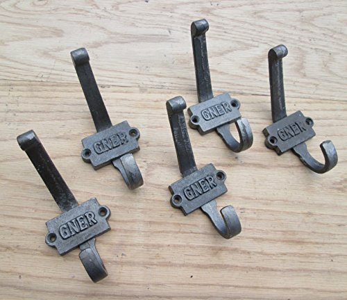 Ironmongery World 5 X Gner Industrial Vintage Style Cast Iron Coat Hook Railway Coat Hanging Rack