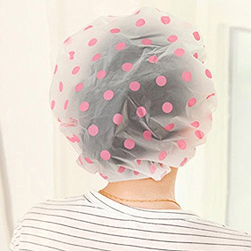 Gemini_mall® Womens Cute Polka Dot Printed Waterproof Shower Cap Spa Shower Bath Cap Hat (Pink)