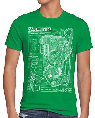 style3 Geisterjäger Protonenstrahler Blaupause Herren T-Shirt Proton Pack, Größe:L, Farbe:Grün