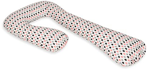 Velinda Schwangerschaftskissen Ruhekissen Kuschelkissen multifunktional groß bequem (Muster: Herzen in Rosa-Schwarz-Grau)