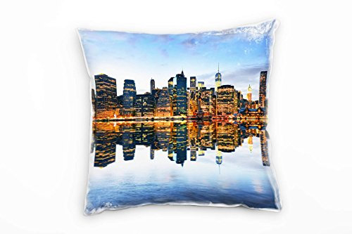 Paul Sinus Art City, New York, Manhattan, Spiegelung, blau, orange Deko Kissen 40x40cm für Couch Sofa Lounge Zierkissen - Dekoration zum Wohlfühlen