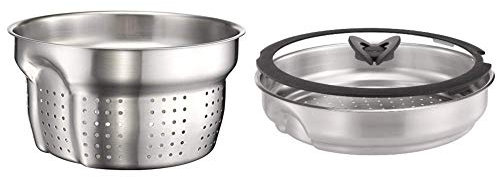 Tefal Ingenio Saucepan Pasta Insert, Stainless Steel, Silver Coloured, 1.2 kg & Ingenio Stainless Steel Steamer with Glass Lid
