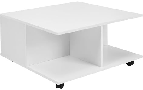 Wohnling Design Couchtisch 70x70 cm Weiß, Wohnzimmertisch mit 2 Schubladen, Sofatisch mit Rollen, Tisch mit 2 Fächern