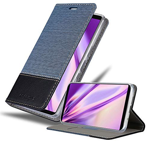 Cadorabo Hülle kompatibel mit Sony Xperia 5 aus Premium Jeans und Kunst Leder Flip Klappbare Stoßfeste Magnetische [Standfunktion] [Kartenfächern] Cover Hülle für Sony Xperia 5 Tasche in Blau