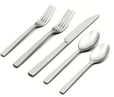 Oneida Juego de cubiertos de mesa de cocinero martillado, 45 piezas, servicio para 8, 18/0, acero inoxidable, juego de cubiertos