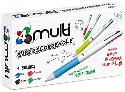 Osama 4 Multi – Set Druckkugelschreiber 4 Farben, 12 Stück - 4-Farben-Kugelschreiber, 0,1 mm, mit schwarzer, blauer, roter und grüner Tinte, Ideal für Schreib- und Schulbedarf, Universität, Büro