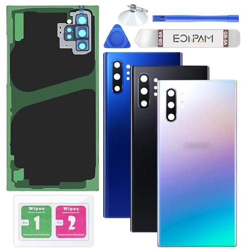 Eonpam Akkudeckel für Samsung Galaxy Note 10+ Plus N975 Rückseite Glas Original Backcover Back Glas Ersatz Reparatur Set mit Kameraobjektiv (Glühen)