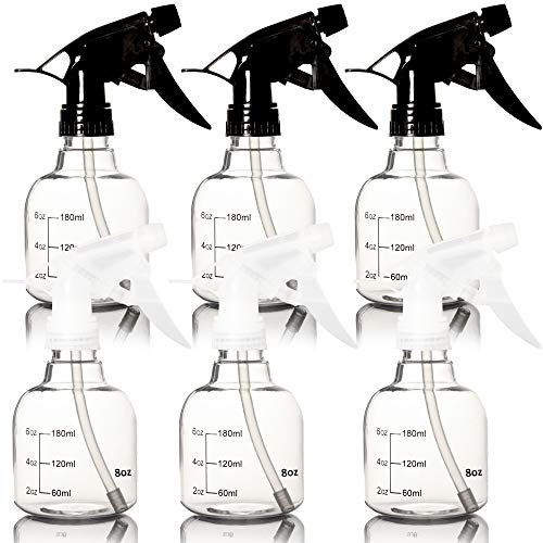 Youngever 6 Pack 250ML Empty Plastic Spray Bottles, Spray Bottles for Hair and Cleaning Solutions, 3 Clear and 3 Black Colors (8 Ounce)