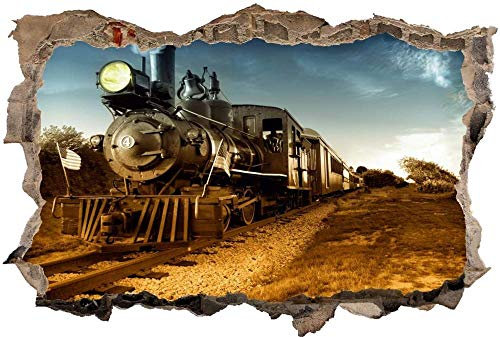 3D-Effekt Wandtattoo Aufkleber Durchbruch selbstklebendes Wandbild Wandsticker Stein Wanddurchbruch Wandaufkleber Tattoo,Dampflok Eisenbahn,Größe:70x110cm