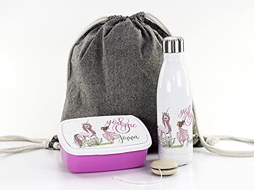 GRAZDesign Coffret Cadeau Fille Sac de Sport Lunch Box + Gourde Isotherme Personnalisée Prénom Licorne et Thème Fille Idée Cadeau pour la Rentrée Scolaire Yo-Yo Rentrée Scolaire