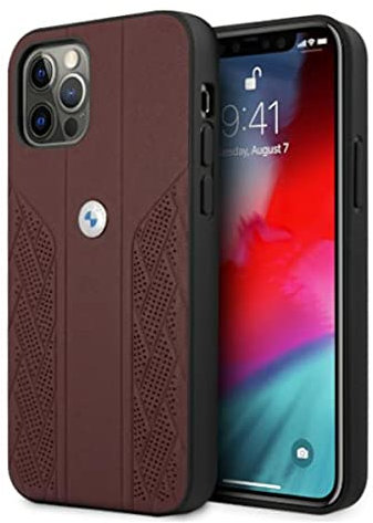 CG MOBILE BMW Handyhülle für iPhone 12/12 Pro in Schwarz Perforierter Sitz mit eingestanzten Linien, Schutzhülle aus echtem Leder, langlebige Schutzhülle mit einfachem Schnappverschluss, Stoßdämpfung