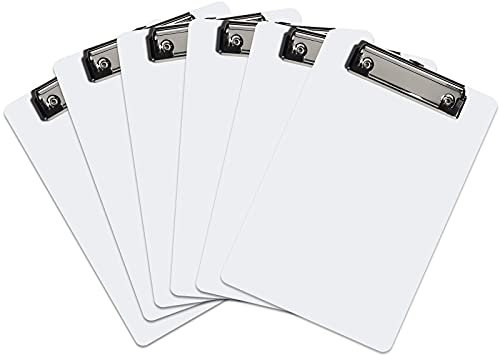 Hnogri Kunststoff A5 Klemmbrett 6er Set, Weiß Kleines Klemmbrett Standard A5 Größe Memo Klemmbretter für Studenten, Frauen, Büro, Zuhause, Low Profile Clip, Mini Klemmbrett Größe 6 x 9, Weiß