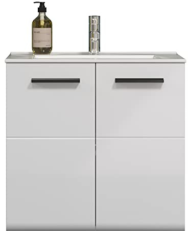 Waschbeckenunterschrank Riva Weiß / Weiß Hochglanz · B 62 x H 59 cm | B 62 x H 59 x T 47 cm · feuchtraumgeeignet · 2 Türen, 1 Einlegeboden