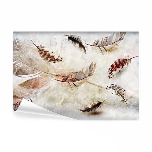 decomonkey - Papier Peint Panoramique Plumes 350x256 cm - Décoration murale moderne – Tapisserie décorative pour chambre salon - Stylos vintage