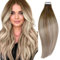 RUNATURE Tape Extensions Echthaar Ombre Braun Blond 50cm 20 Stück Tape in Extensions Echthaar Balayage Braun Blond Echthaar Extensions Tape Unsichtbare Haarverlängerung 50g #3/8/22