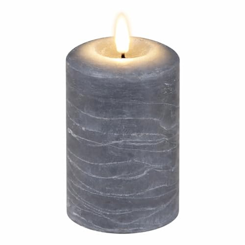 formano LED-Wachskerze Grau 7x12 cm 3D Flackereffekt & Timer 6Std an/ 18Std aus - realistisches Kerzenlicht aus Echtwachs für Wohnzimmer, Tisch & Deko - batteriebetrieben Flackerkerze