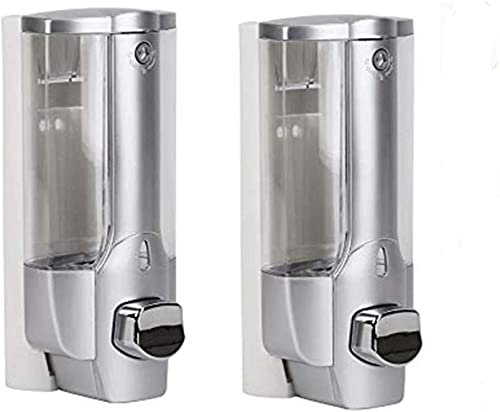 Bekasa - Dispenser di sapone manuale da parete, per doccia, da 350 ml, Dispenser di sapone liquido ricaricabile,erogatore in plastica cromata, per casa, bagno, cucina, hotel, ristoranti (Argento-2)