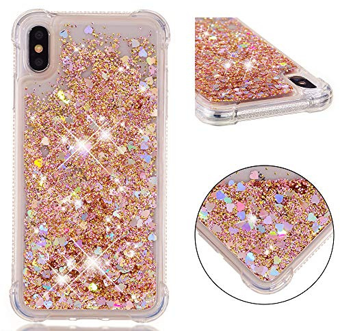 KBIKO-zxl Clear Case Compatible with iPhone XS Max Phone Case Silicone TPU Shockproof Protective Cover for iPhone XS Max 6.5, Cover Glitter Liquid Case for iPhone XS Max 6.5.Gold YBL