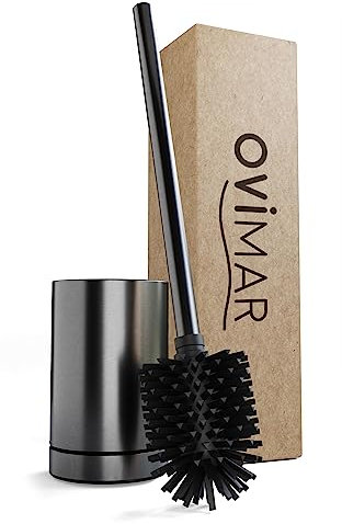 ovimar Toilettenbürste Kniven Gunmetal matt | Silikon Klobürste | Belüftungsfunktion | frei stehend | Edelstahl WC Bürstenkopf wechselbar | abnehmbare Tropfschale | WC Bürste ohne Wandmontage