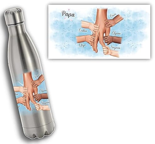 Bouteille isotherme papa personnalisable avec mains - Cadeau original - Fête des pères (Papa)