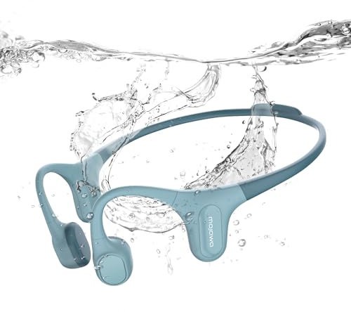 mojawa Run Plus Bone Conduction Headphones, Open-Ear, Bluetooth 5.2, 32GB MP3, IP68 Waterproof, ENC Mic, for Swimming, Running, Cycling, Hiking, Surfing, Gym, Workouts and Everyday Use – Blue
