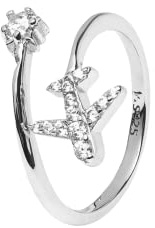 925 Sterling Silber Flugzeug Ring mit funkelnden Zirkonen - Hochwertiger verstellbarer Ring Besondere Geschenkidee für die reisende Frau und Reisende