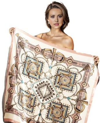 LA FERANI Designer Damen Rosa weiss edel Seidentuch Stola Halstuch Seide Bandana leicht 90x90cm quadratisch Geschenk für Sie Mutter