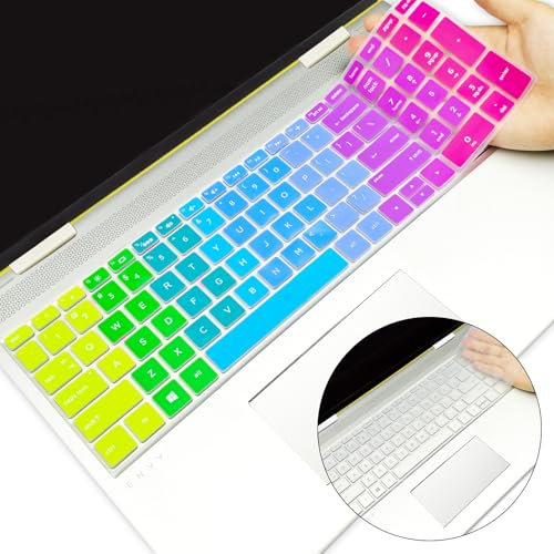 YongMai 2Pcs Silicone Keyboard Cover Skins for 15.6 HP Pavilion Laptops, 15-CD040WM 15-CD051NR 15-CD072NR 15-CD075NR 15-DA0014DX 15-DA0012DX 15-DB0011DX 15-CH011DX 17M-AE 17M-BW 17-BS (Rainbow+Clear)