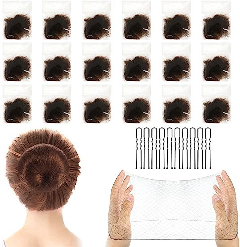 Qufiiry 24 Stück Unsichtbare Haarnetz mit 10 Stück Haarnadeln, Haarnetz für Dutt, Unsichtbare Elastisches Haarnetze, Haarnetz Dutt für Frauen, Mädchen, Haarknoten Herstellung